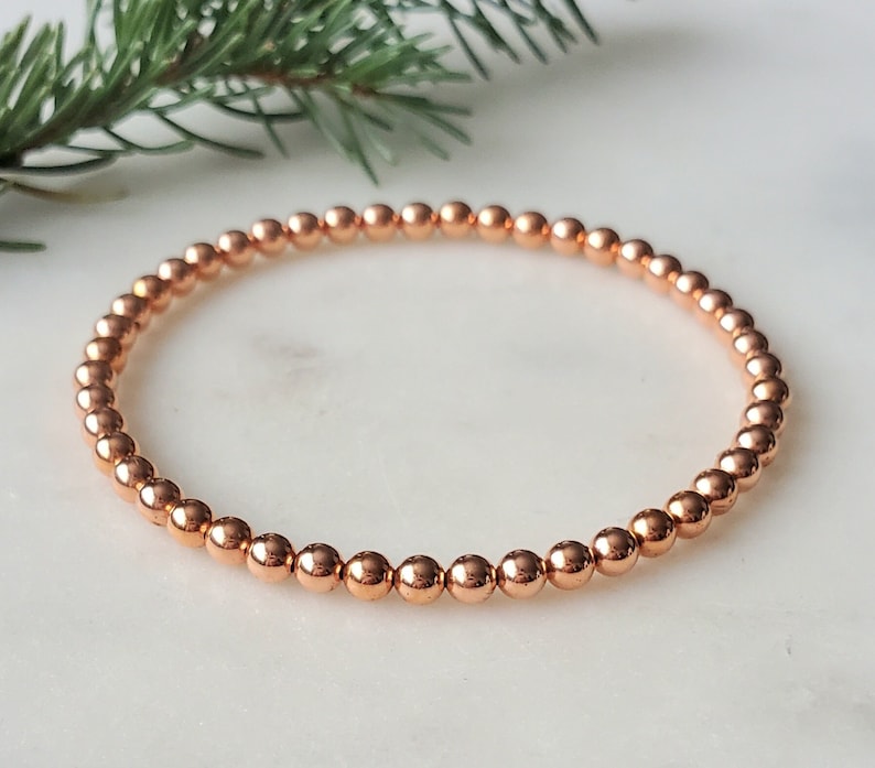 Copper bracelet, Minimalist stretch copper bracelet, Elegant bracelet, Copper anklet, Round copper bead bracelet, Birthday, Anniversary gift image 6
