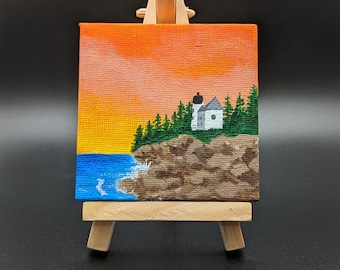 Acadia Bass Harbor Head Mini Painting with Easel: Day