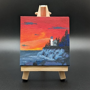 Acadia Bass Harbor Head Mini Painting with Easel: Nighttime
