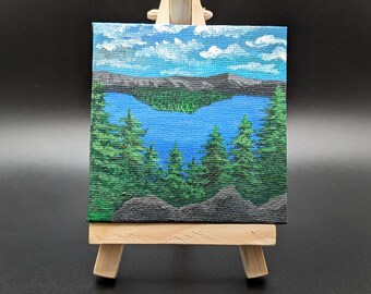 Crater Lake Mini Painting on Canvas with Easel