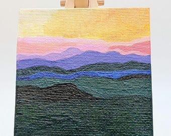 Great Smoky Mountains Painting, Mini Acrylic Landscape with Easel