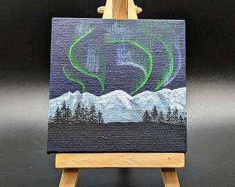Denali Northern Lights Mini Painting with Easel