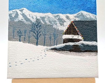 Cozy Cabin in the Mountains Mini Painting with Easel