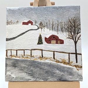 Barns in the Snow at Christmas Mini Painting with Easel