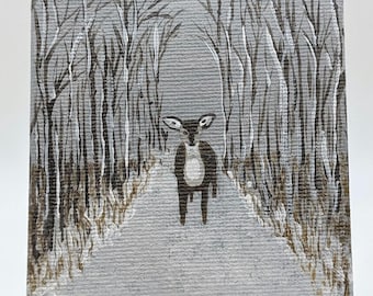 Deer in Snowy Woods Mini Painting with Easel