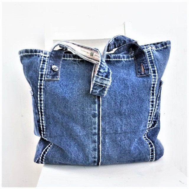 Denim bag tote XL Jeans shoulder bag Beach bag Bags and | Etsy