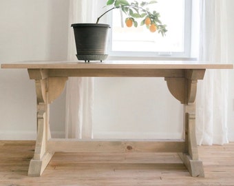 LENNA Trestle Table | Farm House Dining Table | Farmhouse Table and Chairs Set | Rustic Dinning Table Set | Farmhouse Chic Dine Table Set