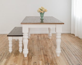 KENNEDY Custom Farmhouse Table, Bench & Chairs | Farmhouse Dining Table Set | Dining Room Table | Farm House Kitchen Table, Chairs and Bench