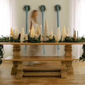 VIVIENNE Trestle Dining Table | Elegant Solid Wood Pedestal Kitchen Table | Custom Handmade Dining Room Table | Modern Farm House Table