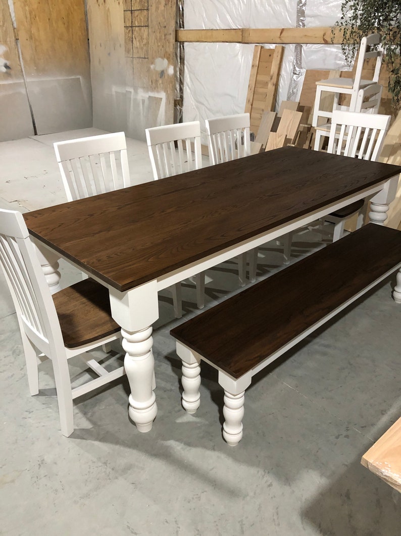Custom Farmhouse Table Bench & Chairs dining Room Set Etsy