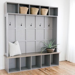 SUTTON Custom Hall Tree | Mudroom Locker | Entryway Console | Farmhouse Hall Tree with Bench and Storage | Entryway Storage with Coat Hooks