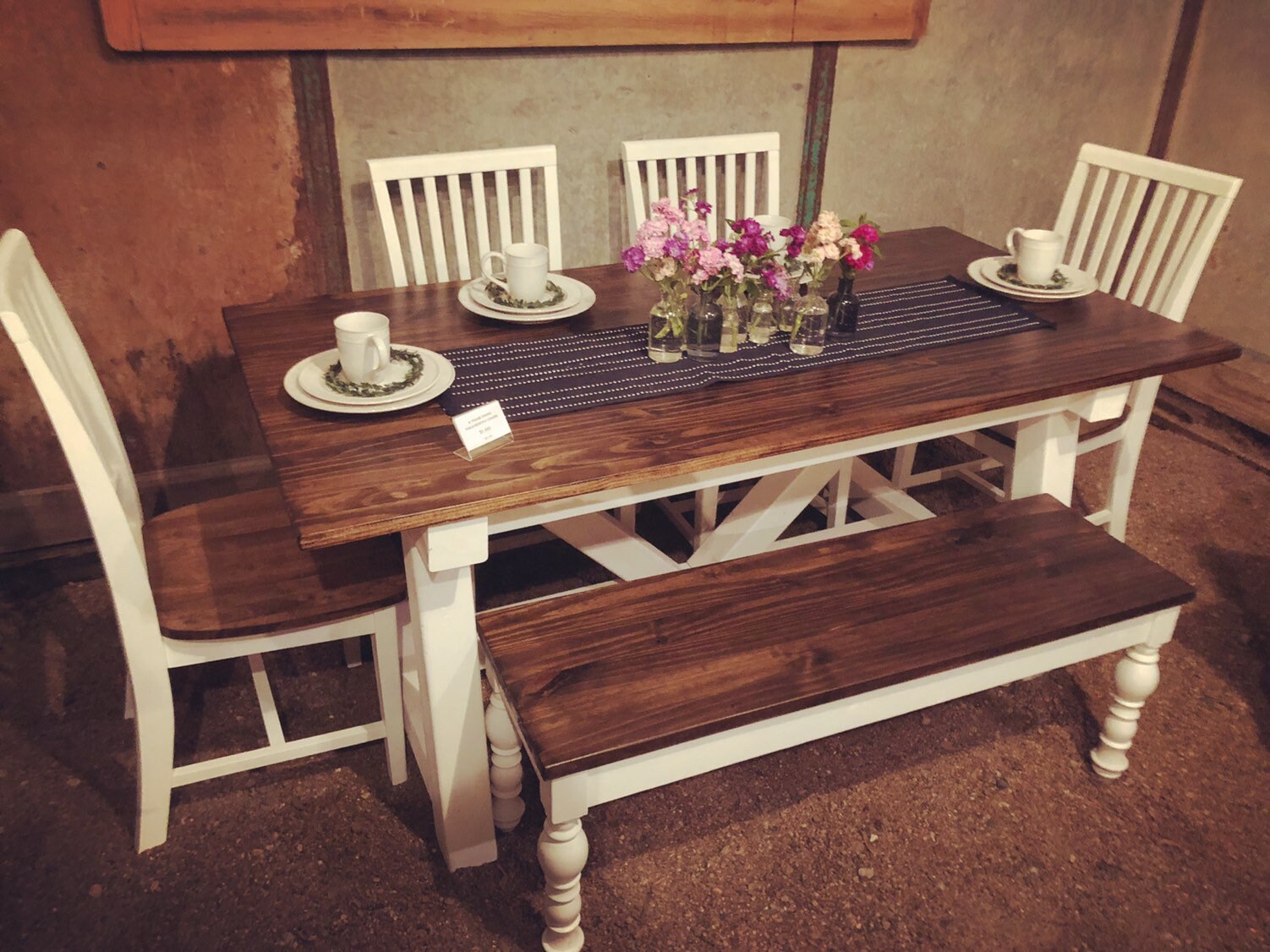 Custom Farmhouse Dining table/bench Set Un diseño de marco Etsy
