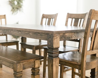 Traditional Dining Table with Square Legs | Solid Wood Customizable Table | Classic Dining Room Furniture | Timeless Design