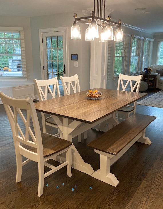 Custom Rustic Truss trestle Farmhouse Table/bench/chairs - Etsy