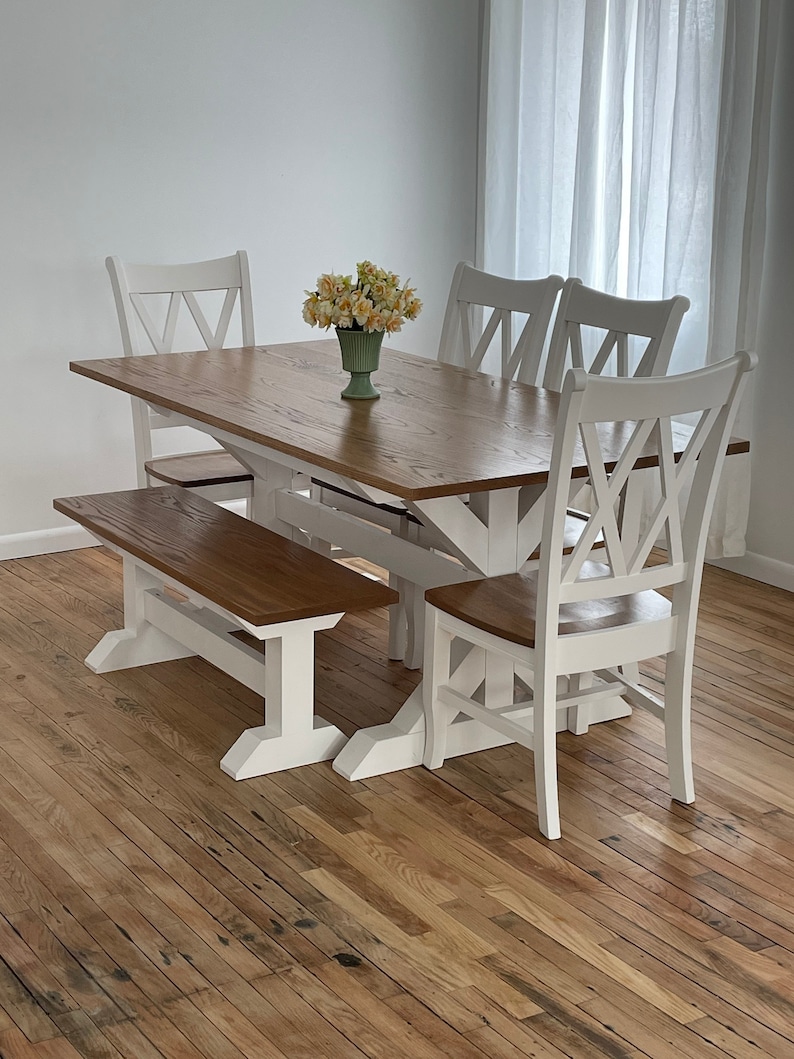 Custom Rustic Truss trestle Farmhouse Table/bench/chairs Etsy