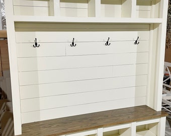 SUTTON Farmhouse Hall Tree with Bench and Storage | Custom Hall Tree | Modern Farmhouse Mudroom Locker | Entryway Cubbies Entryway Organizer
