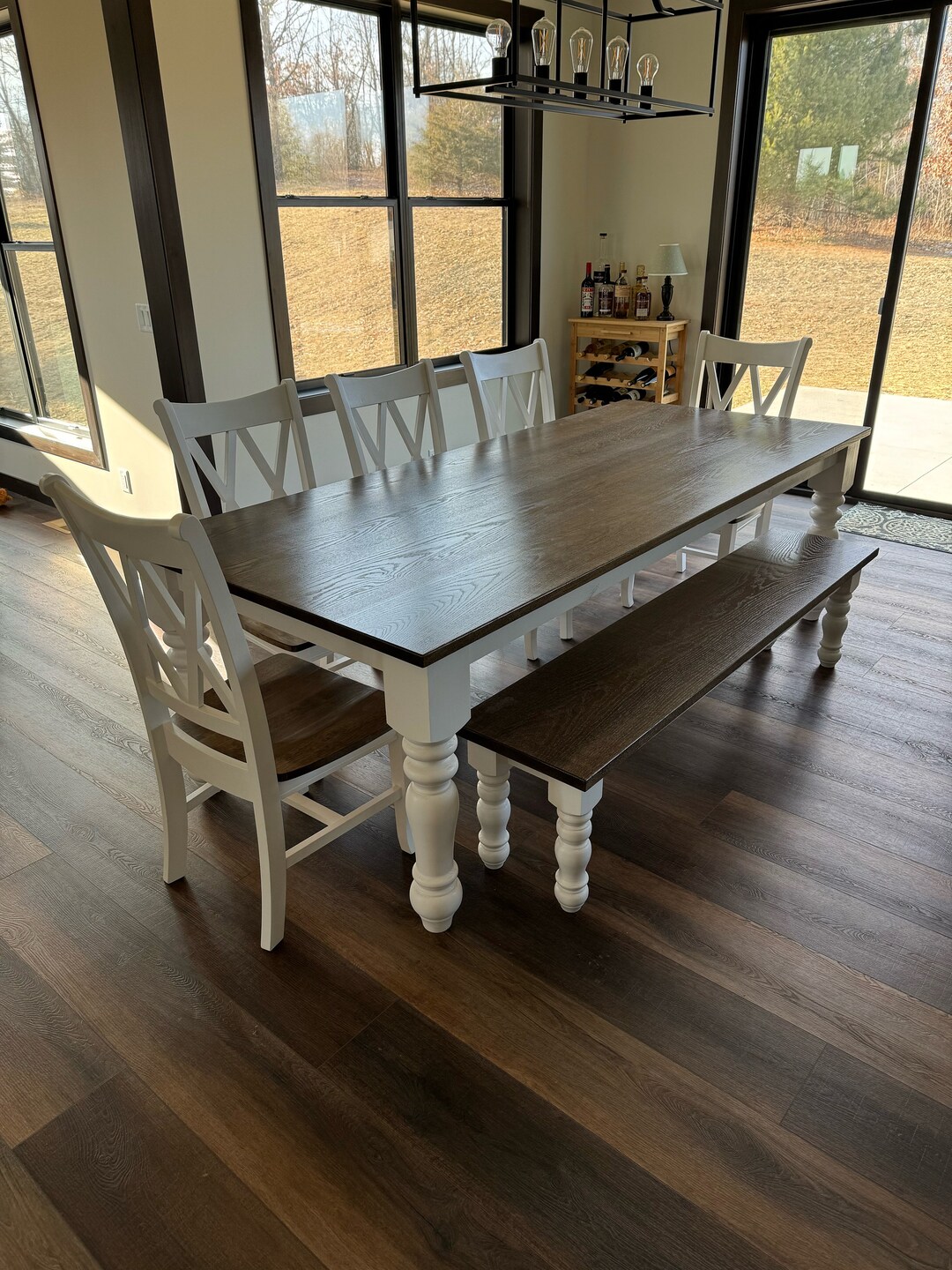 Custom Farmhouse Table, Bench & Chairs dining Room Set Etsy