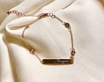 Personalized Rose Gold CZ Bracelet: Engraved Name Bracelet