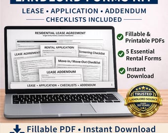 Residential Lease Agreement | Landlord Rental Form Kit | Property Management Documents | Fillable PDF | Instant Download