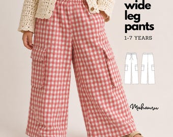 Kids Wide Leg Cargo Pants Sewing Pattern | Unisex Toddler Trousers (1-7Y)