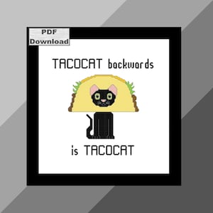 Black Tacocat Cross Stitch Pattern, Instant Download, PDF Pattern