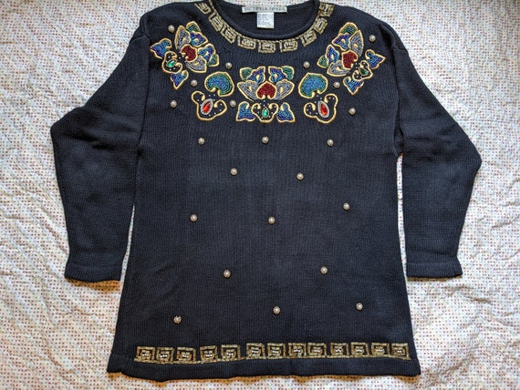Gorgeous, Formal Sweater, Black w Gold and Bright… - image 6
