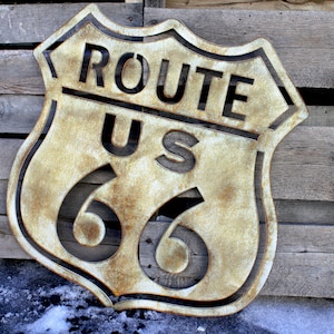 Route 66 Metal Highway Sign with Rust Patina Large Garge Plasma Wall Art / Vintage Highway Sign / US Highway