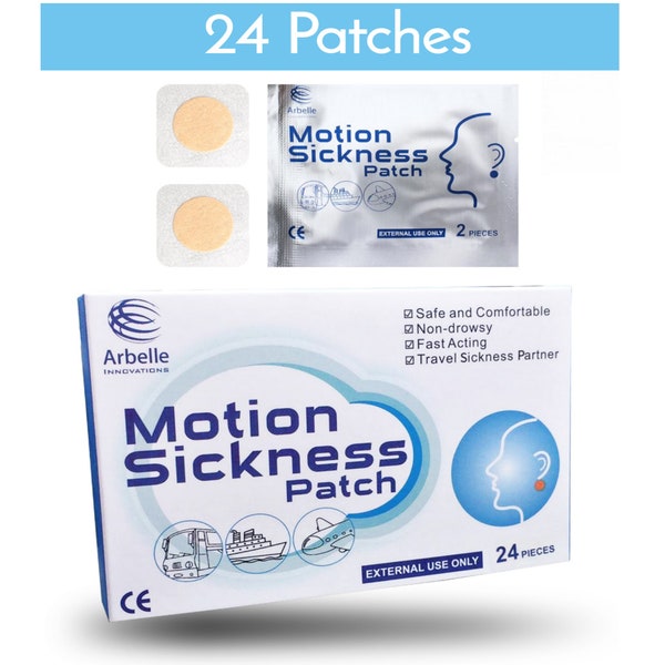 Motion Sickness Patch - 24 Pack - Works to Relieve Vomiting, Nausea, Dizziness and Other Symptoms resulted from Sickness of Cars, Ships,...