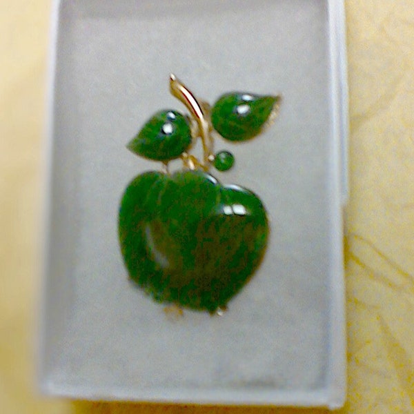 Vintage Faux Jade Apple Brooch