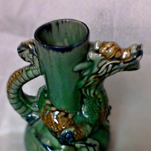 Japanese Pottery Green Foo Dog/Dragon Vase
