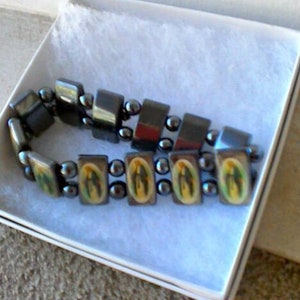 Saints Angels Black Hematite Stretch Bracelet with Beads