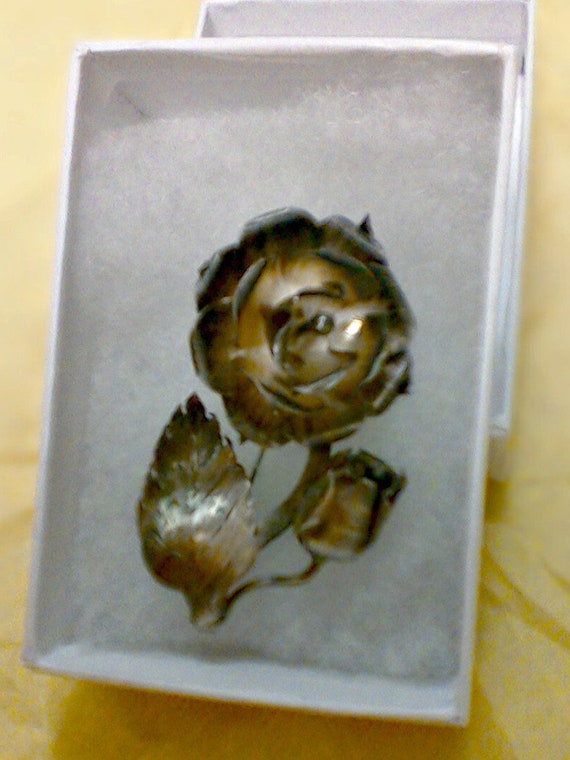 Vintage Mexican Taxco Silver Rose Brooch