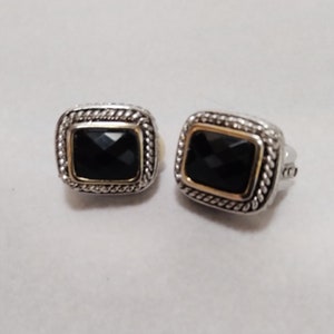 Silver tone Faux Onyx  Faceted clasp earrings