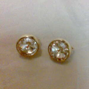 Facet Large White Rhinestone Goldtone Clip On Round Earrings