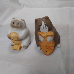 Vintage Porcelain Cat and Fish - Salt & Pepper Shakers