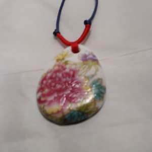 Hand painted ceramic pendant necklace