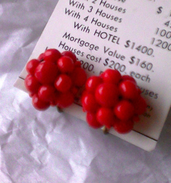 Vintage West German Celluloid Red Beaded Screw Bac