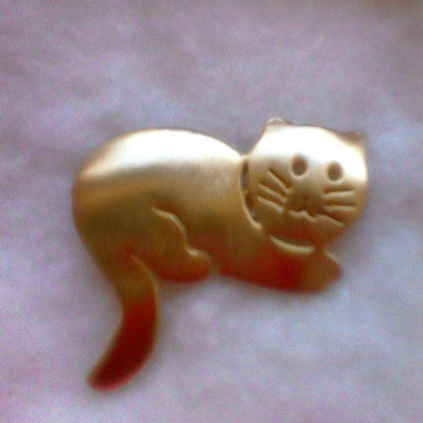 Signed Ultra Craft Vintage Super Cute Gold Tone Cat Brooch