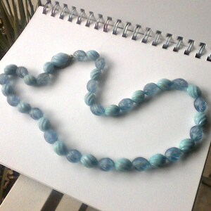 Vintage Crystal Blue and Sky Blue Bead Necklace with Box Clasp