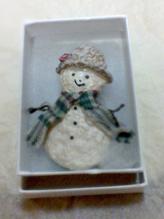 Vintage Enesco Christmas Snowman Brooch by Linda L