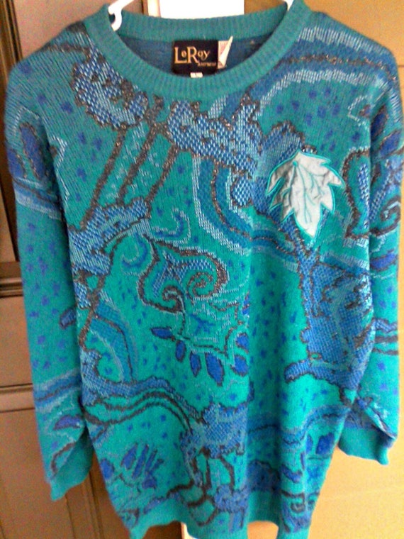 Vintage LeRoy Knitwear Wool Blend Turquoise and Bl