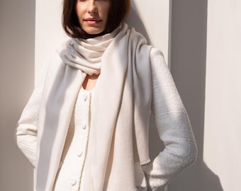 Cashmere Silk Scarf: Italian Made Shawl Wrap, Light Grey Pearl, Gift Box