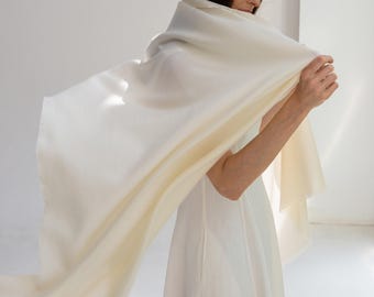 Italian Cashmere Silk Scarf: Ivory Shawl Stole, Gift Boxed