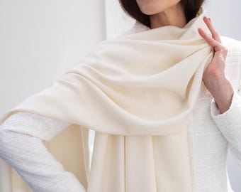 Italian Cashmere Silk Scarf, Buttermilk Shawl, Gift Box
