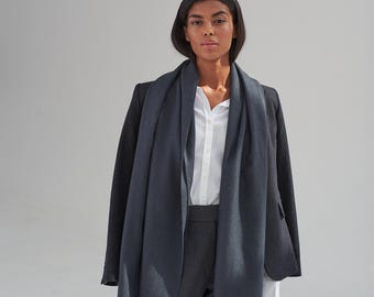 Italian Cashmere Silk Scarf: Dark Green Grey Shawl, Gift Box