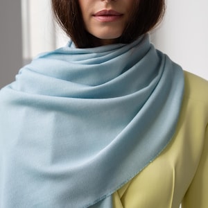Cashmere Silk Scarf: Italian Sky Blue Shawl, Gift Box Included
