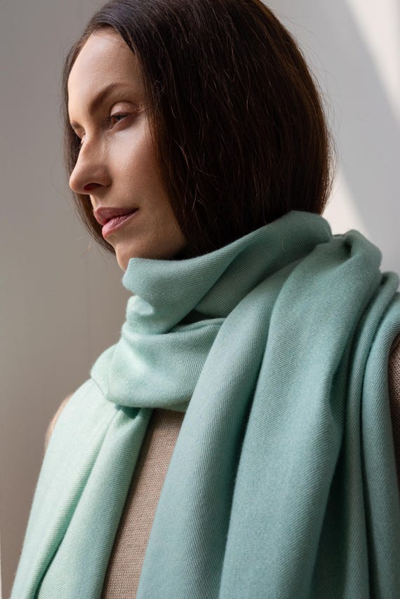 Sage Green Cashmere Silk Scarf: Italian Stole Shawl Gift Box - Etsy