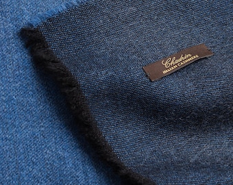 Unisex Two-Tone Cashmere Merino Wool Scarf: Blue & Dark Blue
