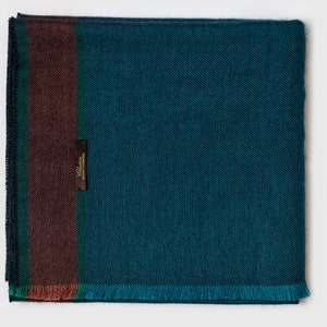 Cashmere and silk scarf Chadrin dark blue petrol with a terracotta stripes image 7