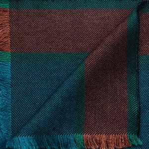 Cashmere and silk scarf Chadrin dark blue petrol with a terracotta stripes image 5